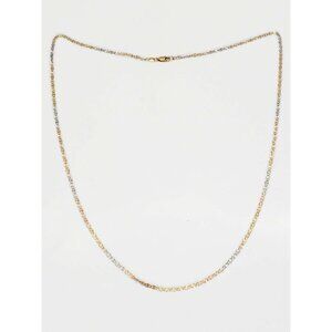 2mm Wide Dia-Cut Mariner Chain Necklace 14k Tricolor Gold 21.5" Long